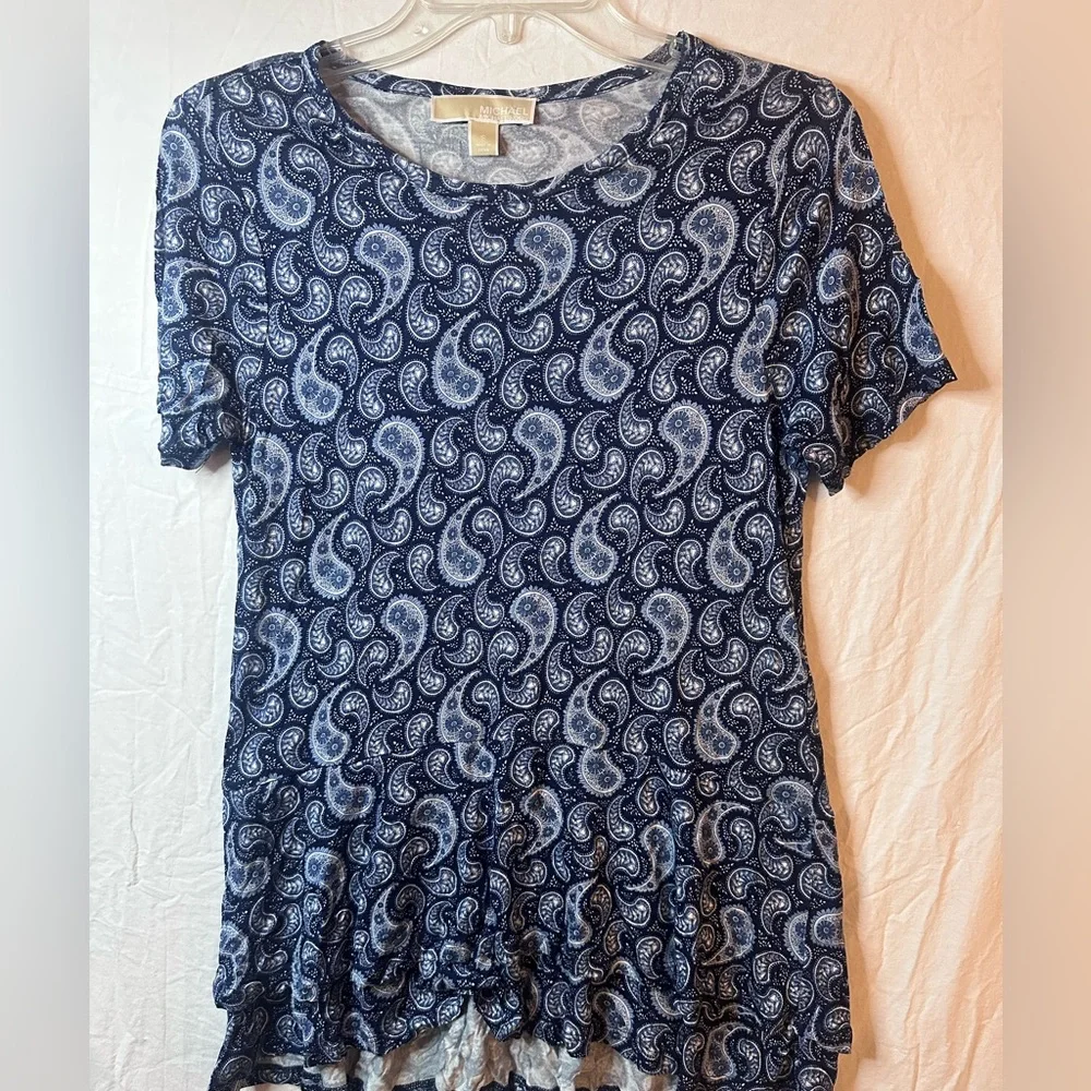 Michael Michael Kors Paisley Peplum Hem Top Navy Blue Size Small